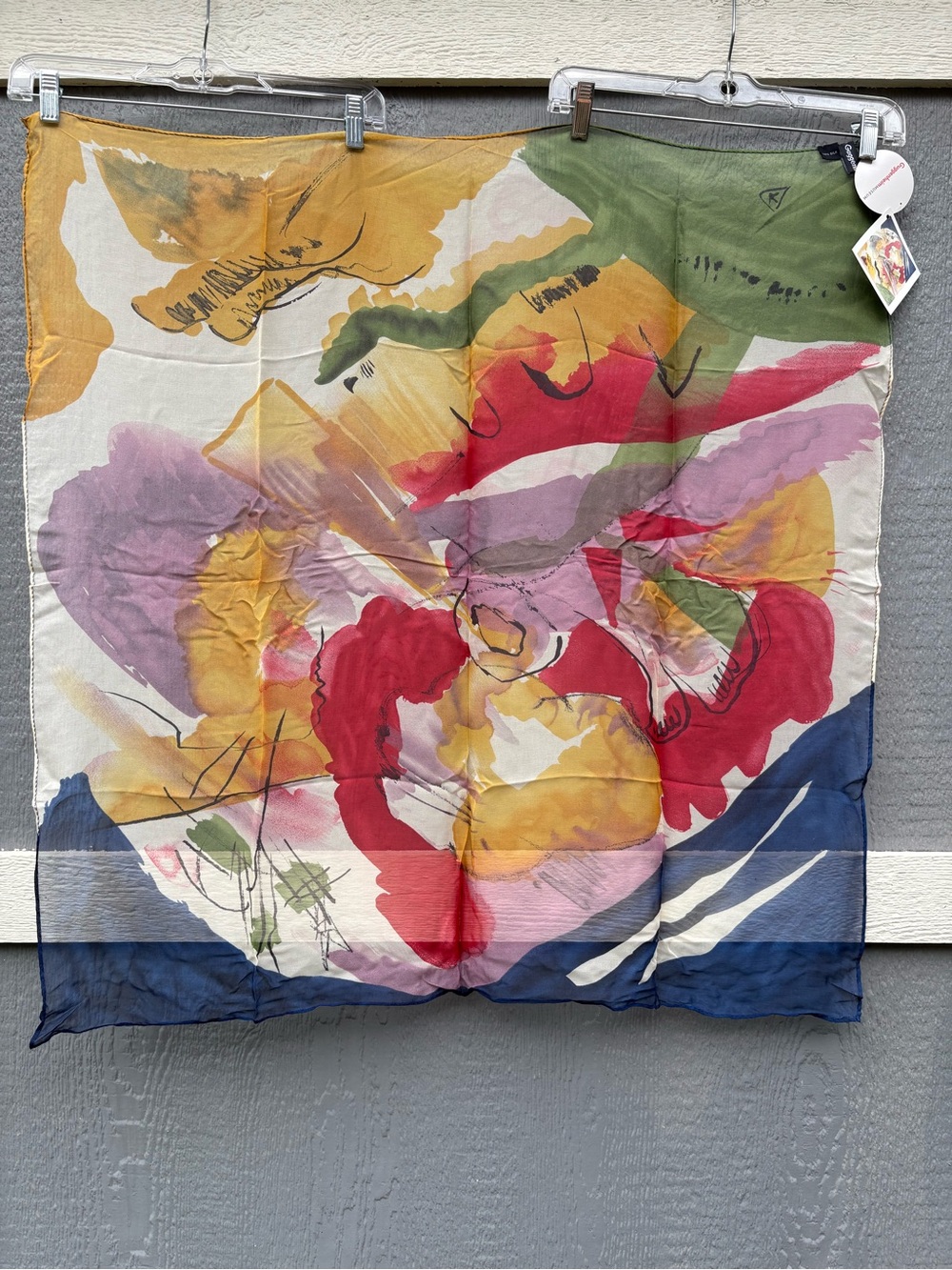 Guggenheim Museum Colorful Artist Abstract Watercolor Floral Silk Wrap Scarf